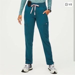 Figs Teal Joggers with Pink Accent